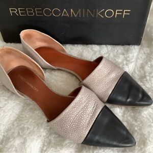 Rebecca Minkoff Frankie Beige and Black Pointed Toe Flats